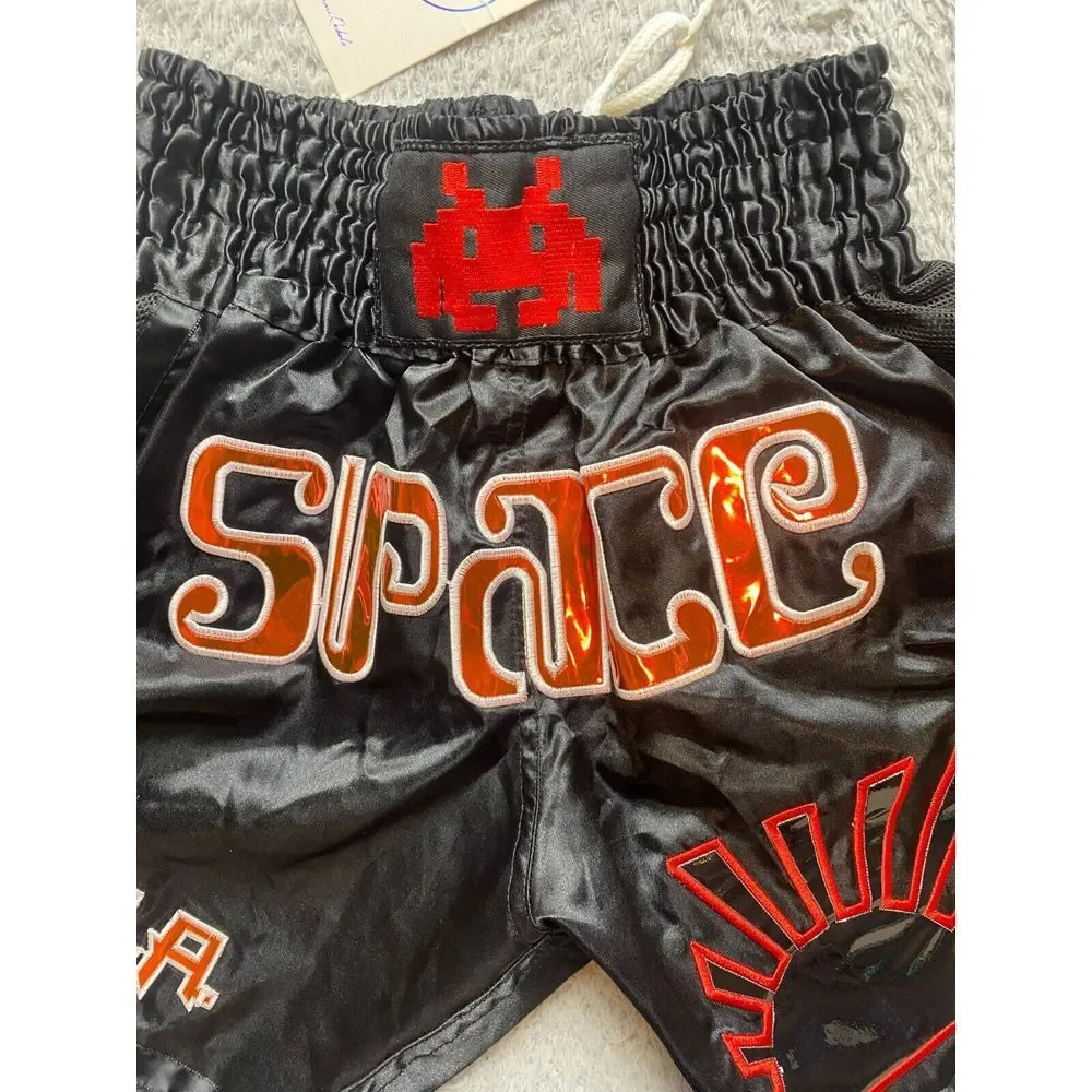 Club Space Shorts Adult 25x7 Black Miami Muay Thai Trunks Boxing Mens‎ NWT